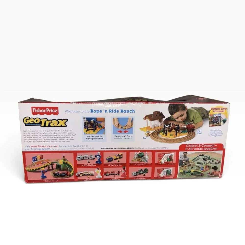 New Fisher-Price GEO TRAX Rope'n Ride Ranch The Oldest Team Meet Old Rust & Tex